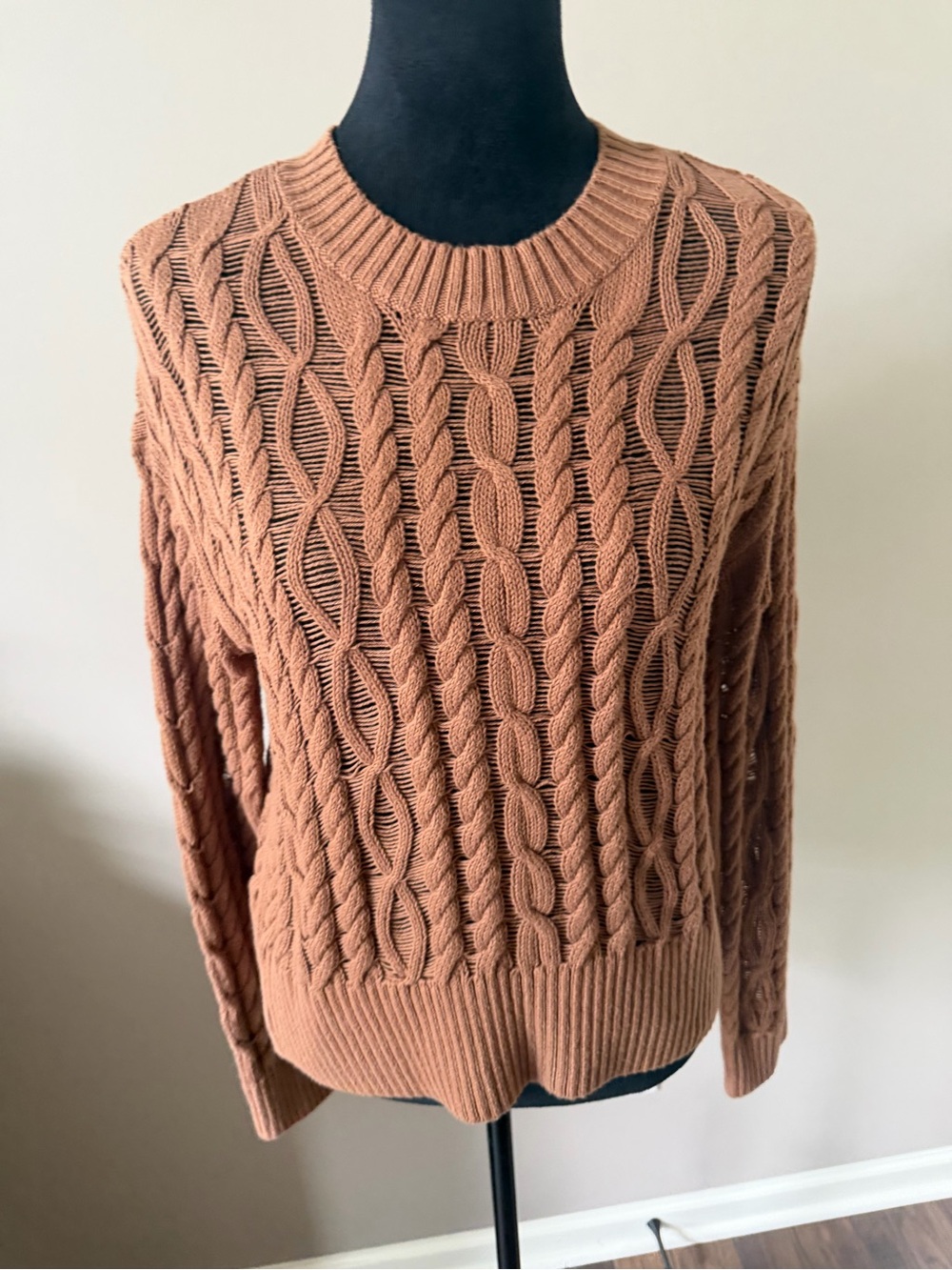 Haven Well Within NEW w/Tags Cable Knit Crewneck Sweater Latte Brown XSM